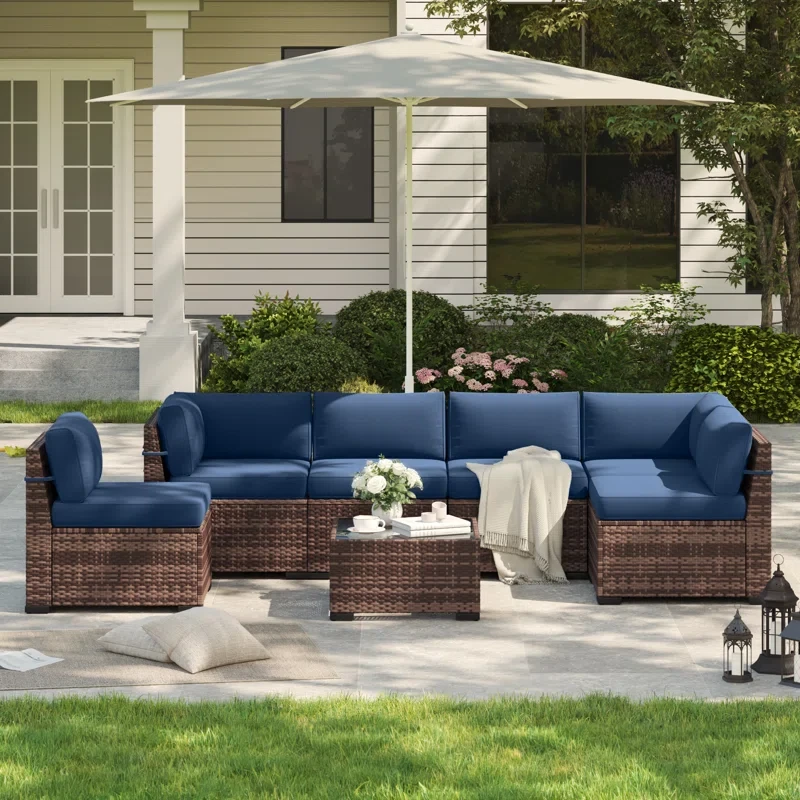 Rikuto 6 - Person Outdoor Slanted-Back Sectional Sofa With Coffee Table