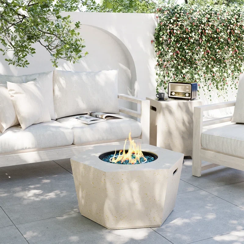 Cassietta 28 in. 40,000 BTU Hexagon Concrete Outdoor Propane Gas Fire Pit W Propane Tank Cover