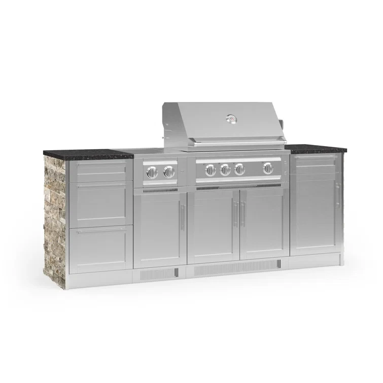 Outdoor Kitchen Signature Series 8 Piece Cabinet Set with 33 in. Natural Gas Platinum Grill