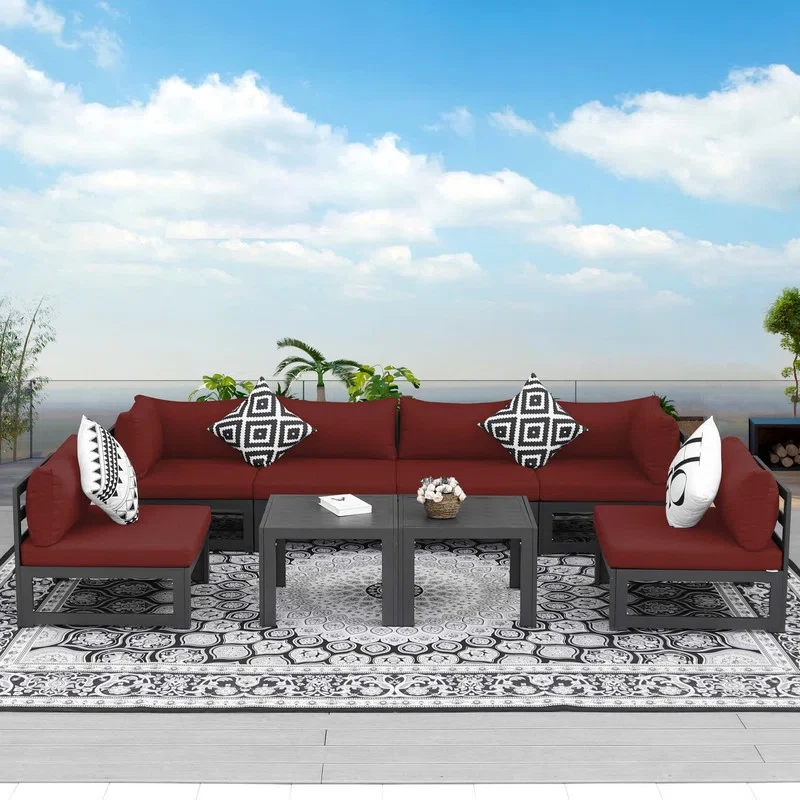 Gilemette 8 Pieces Outdoor Patio Aluminum Sectional Set with Cushions and Table