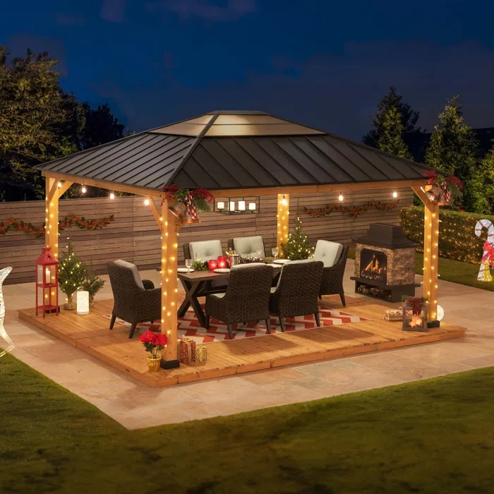 Sunjoy Solid Wood Patio Gazebo 9.4' H x 11' W x 11' D