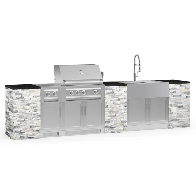 Outdoor Kitchen Signature Series 11 Piece Cabinet Set with 33 in. Propane Gas Platinum Grill