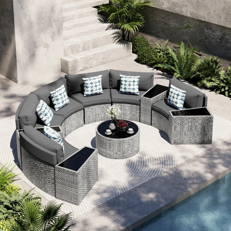 6 - Person Fully Assembled Curved Patio Conversation Set With Side Table