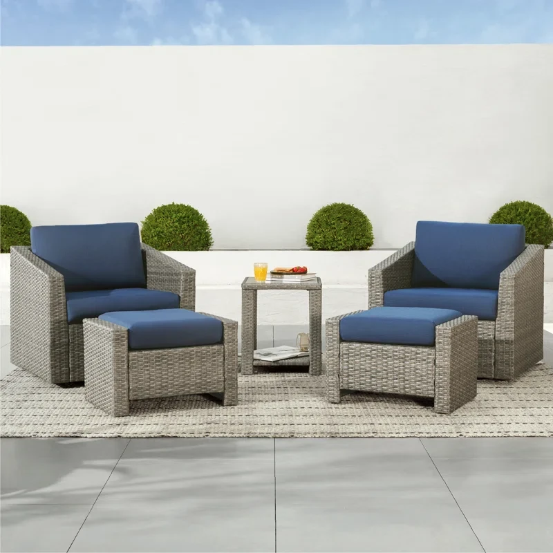 Tiaka 2 - Person Outdoor Swivel Outdoor Seating Group with Ottomans