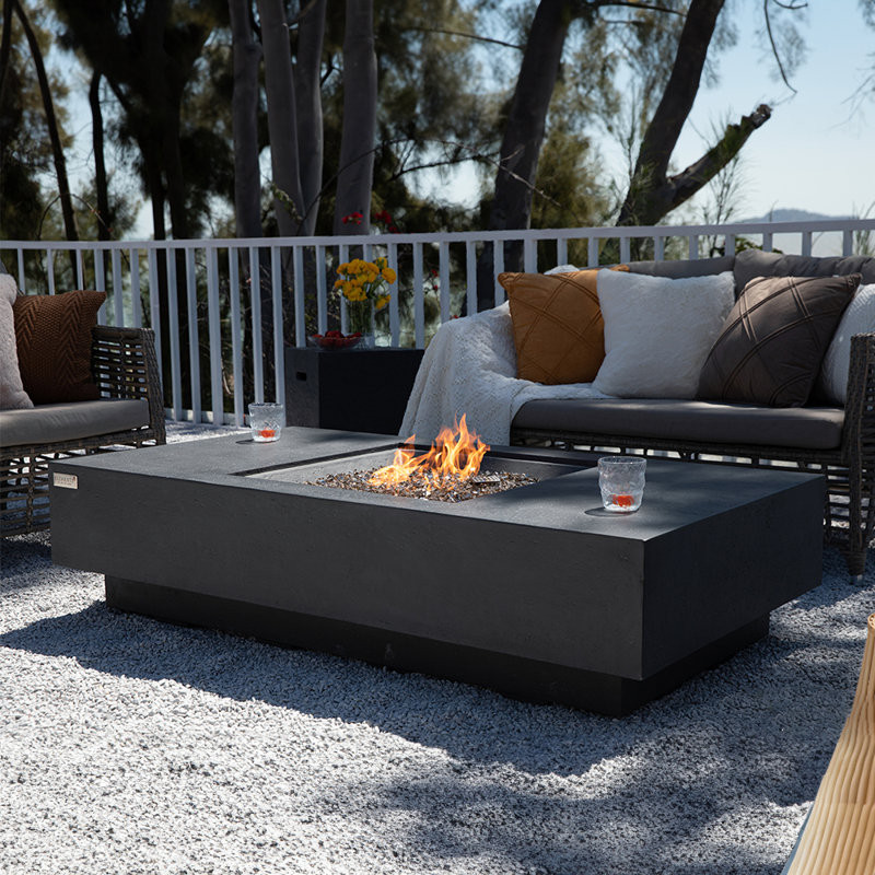 13.8" H x 60" W Concrete Outdoor Fire Pit Table with Lid