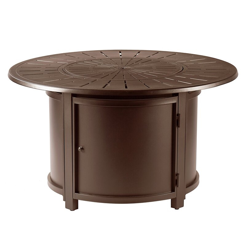 Mortola 24.5" H x 44" W Aluminum Propane Outdoor Fire Pit Table with Lid