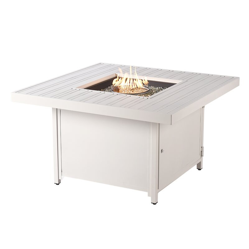 Gulli Square 42 In. X 42 In. Aluminum Fire Pit Table With Glass Beads, Two Covers, Lid, 55,000 Btus In Grey Finish