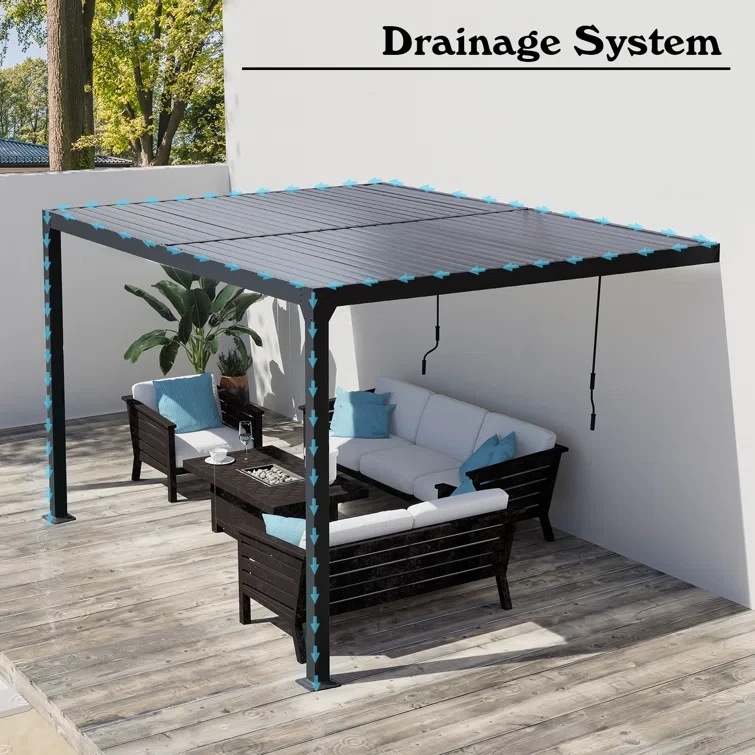 10 Ft. W x 13 Ft. D Wall-Mounted Pergola Adjustable Louvered Sloping Roof