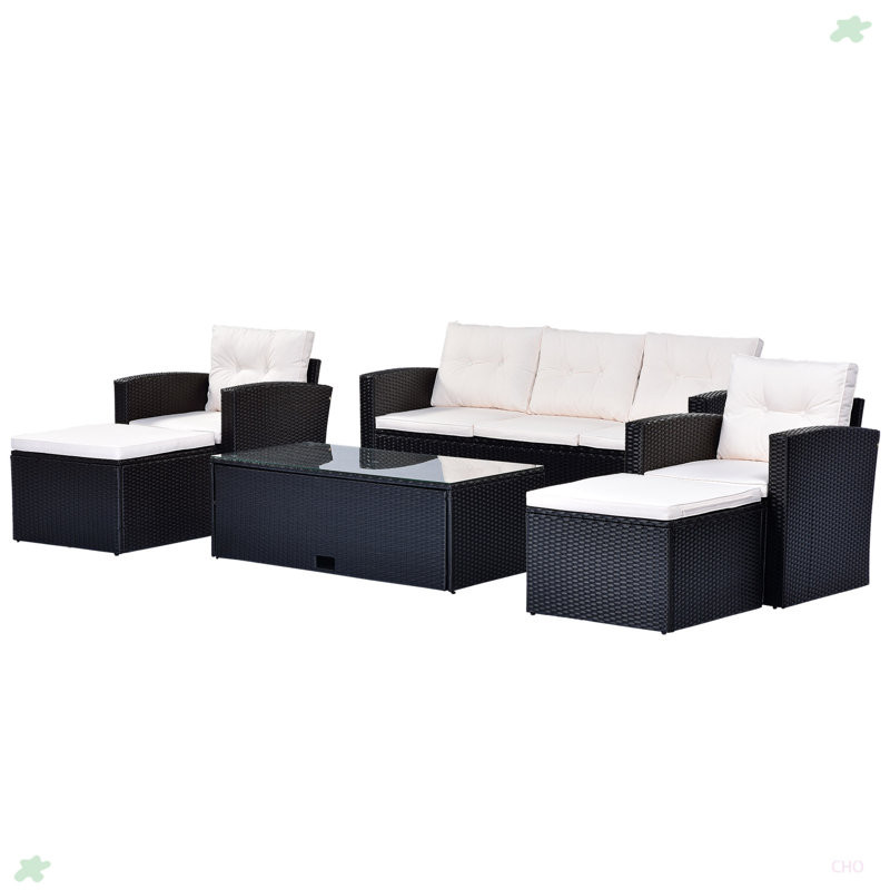 6-Piece All-Weather Wicker PE Rattan Patio Outdoor Dining Conversation Sectional Set