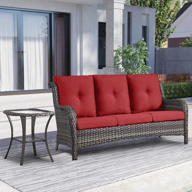 Schutt 75'' Wide Outdoor Patio Sofa with Cushions and Side Table