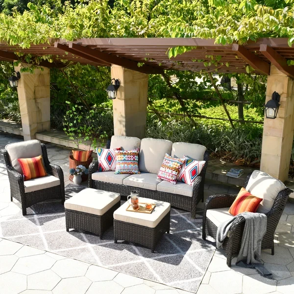 Tommy 5 - Person Outdoor Seating Group with Cushions and Firepit