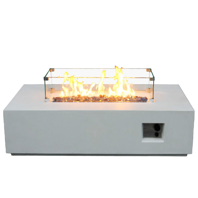 52 Inch Outdoor Concrete Propane Gas Rectangle Fire Pit Table