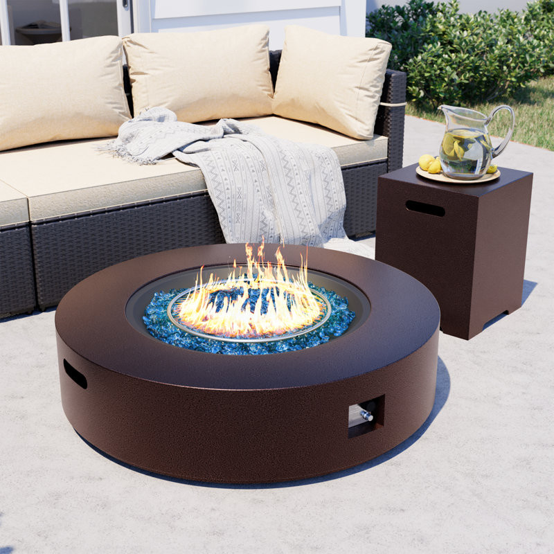 Dhian 42-Inch Round Iron Propane Outdoor Fire Pit Table with Tank Cover, Lid and Rain Cover