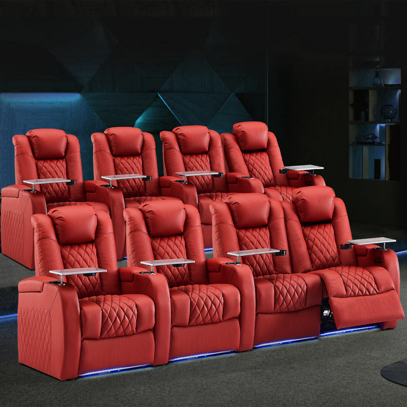 Upholstered Home Theater Seating with Cup Holder