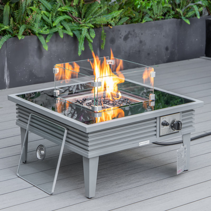 Kliyah 20" H x 26.8" W Aluminum Propane Outdoor Fire Pit Table with Lid