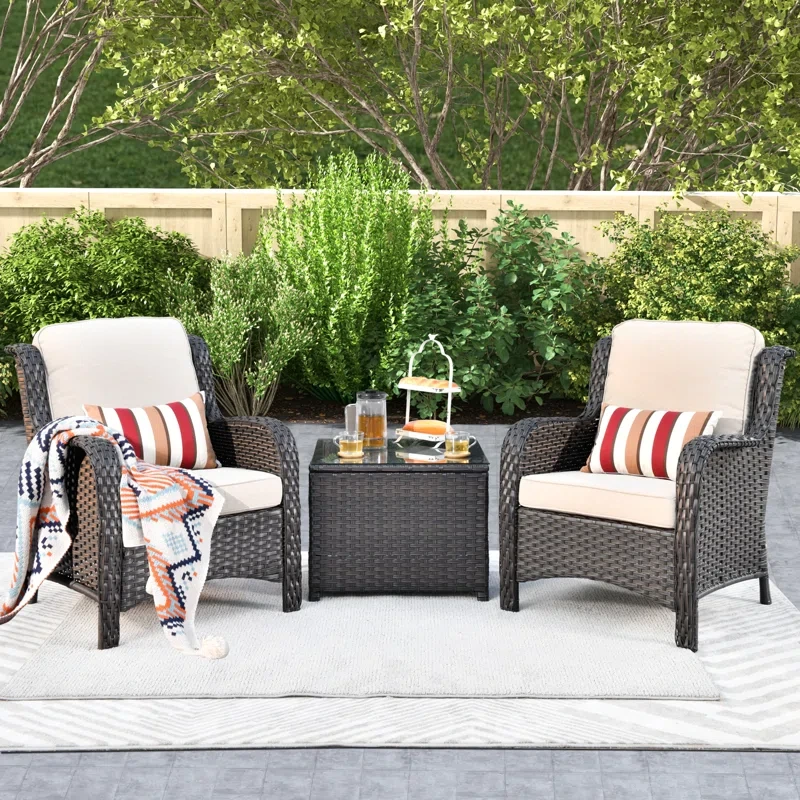 Thala Wicker/Rattan 3 Piece Patio Set with Cushions