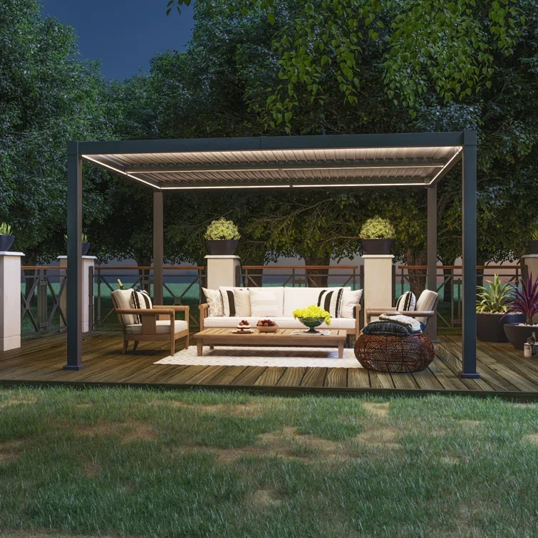 13' W x 10' D Aluminum Pergola with Solar Paneled LED Strings