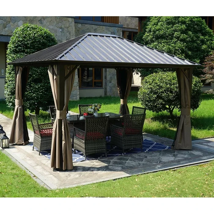 Kozyard 0 (ft) x 10 (ft) Caesar Hardtop Aluminum Permanent Gazebo with Sidewalls and Mosquito Netting