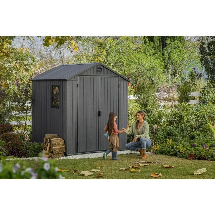 Keter Darwin 6x6 ft. Resin Outdoor Storage Shed With Floor for Patio Furniture and Tools, Graphite