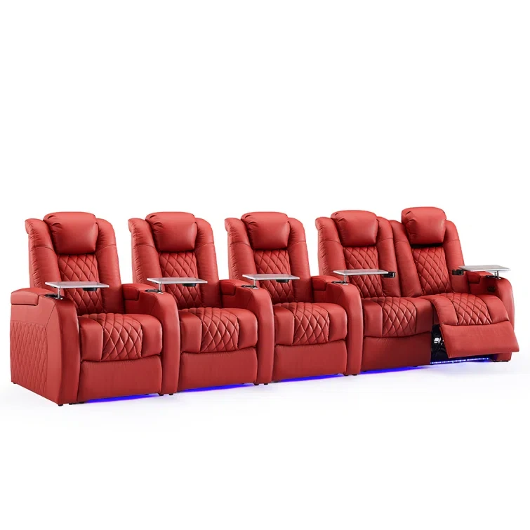 Leather Home Theater Seating with Cup Holder (Set of 5)