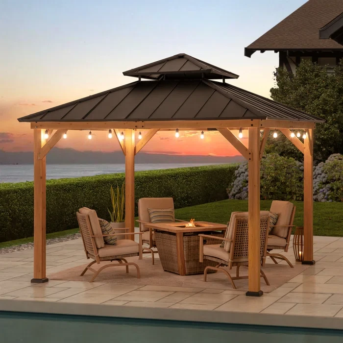 Sunjoy Cedar Framed Gazebo with Steel 10.83 ft x 10.83 ft