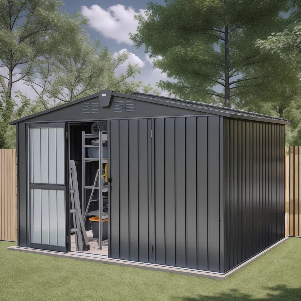 9 ft. 8 in. W x 7 ft. 9 in. D Metal Storage Shed