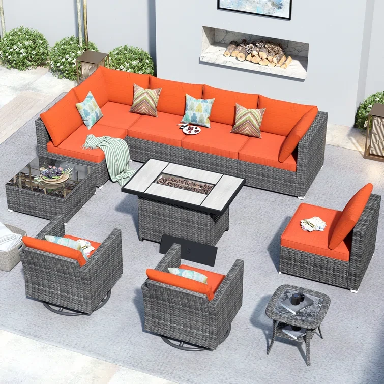 8 - Person Outdoor Seating Group with Cushions & Firepit