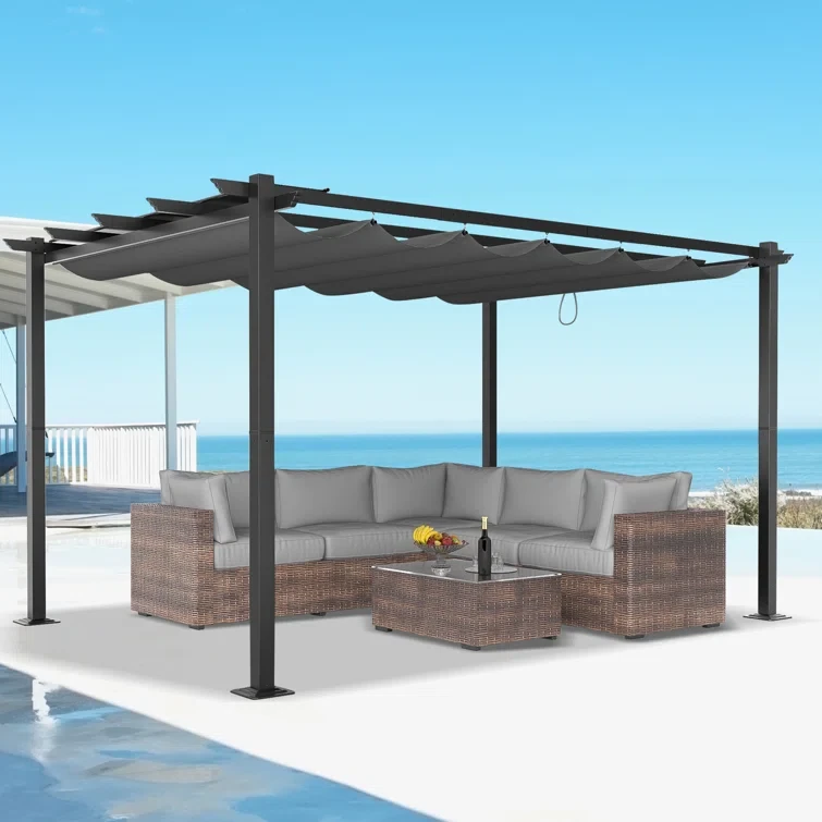 87.6" H x 155.4" W x 116.16" D Outdoor Retractable Pergola Aluminum with Sun Shade Canopy