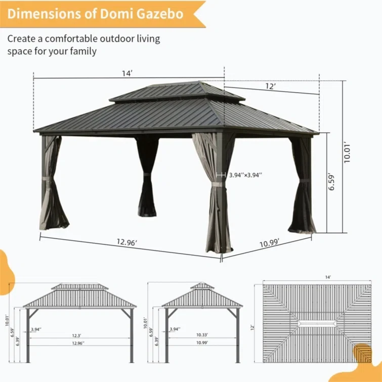 Aluminum Barrel Gazebo 16 ft x 12 ft