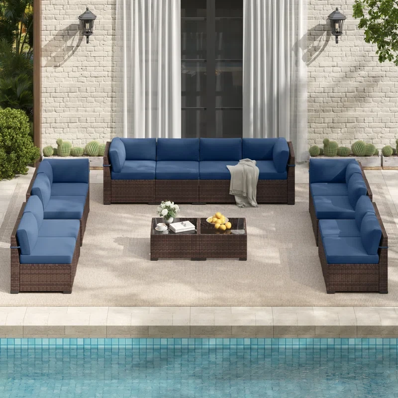 Rikuto 12 - Person Outdoor Slanted-Back Sectional Sofa With Coffee Table