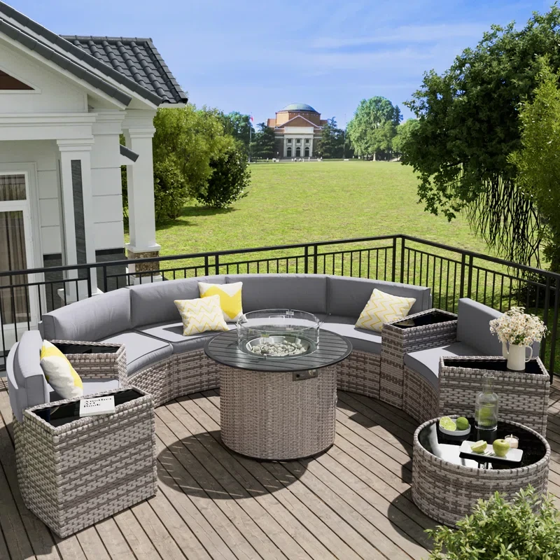 Curved Outdoor Sofa Set - Stylish Wicker with Storage Table for Cozy Comfort