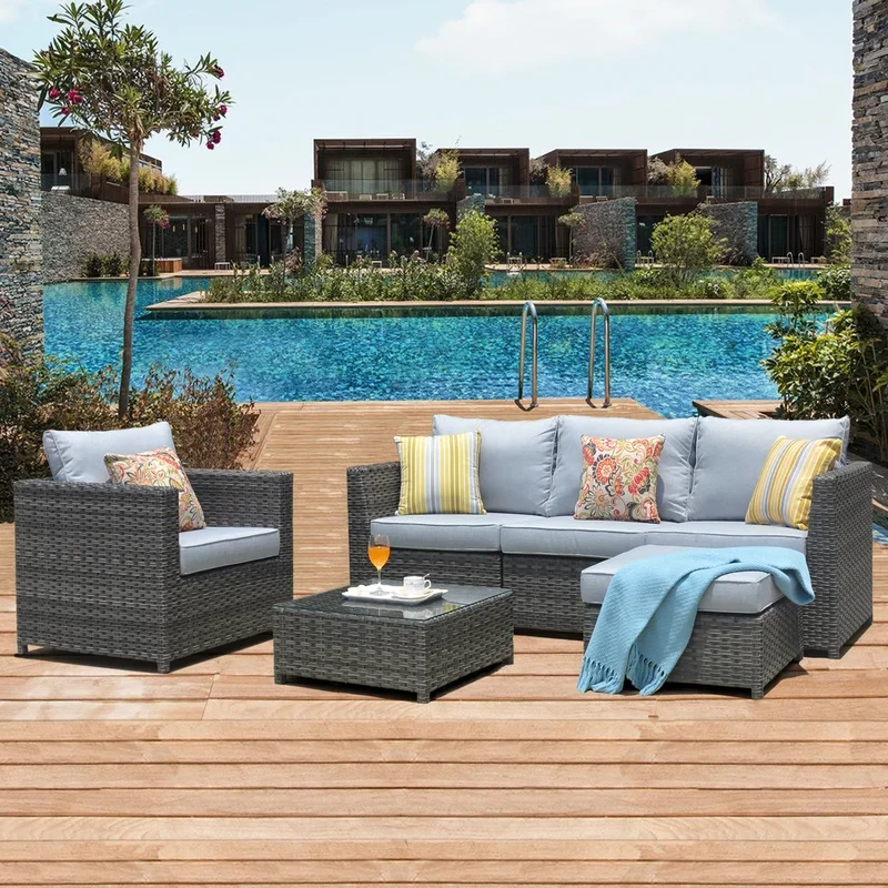 Kaniha 6 Piece Rattan Sofa Seating Group with Cushions