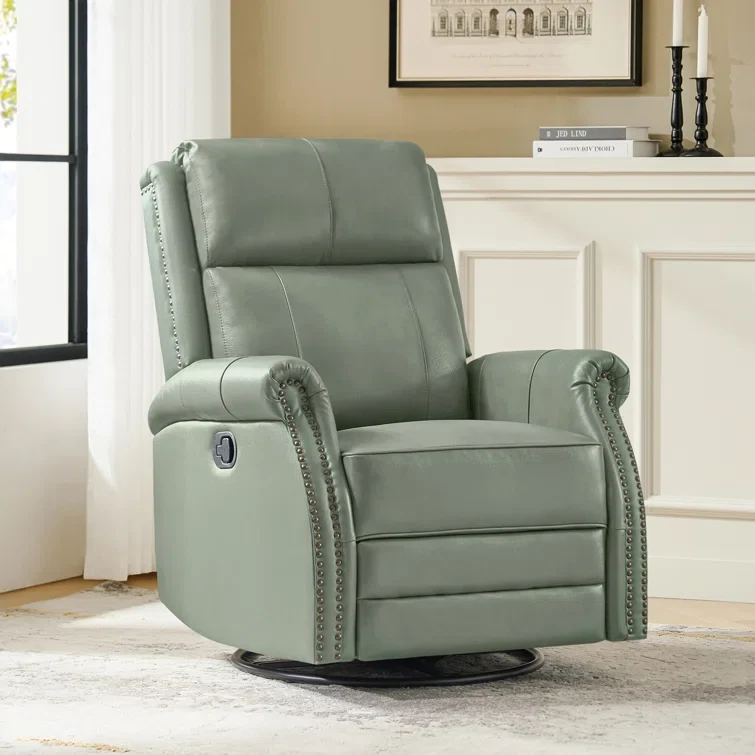 Anouschka 30.5" Wide Swivel Rocking Genuine Leather Manual Recliner