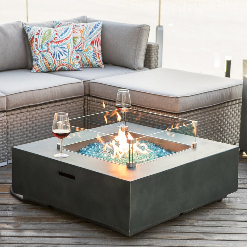 Lisdale 35" W Concrete Propane Outdoor Fire Pit Table with Lid