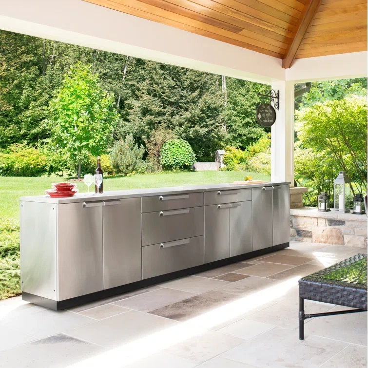 Outdoor Kitchen 96" W x 24" D Stainless Steel 4-Piece Modular Cabinet Set