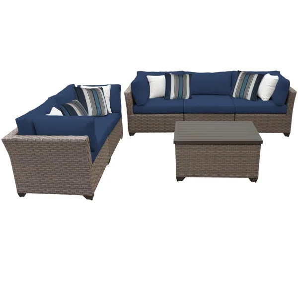 Anupras 6 Piece Outdoor Sectional Conversation Set with Loveseat, Sofa, and Storage Coffee Table