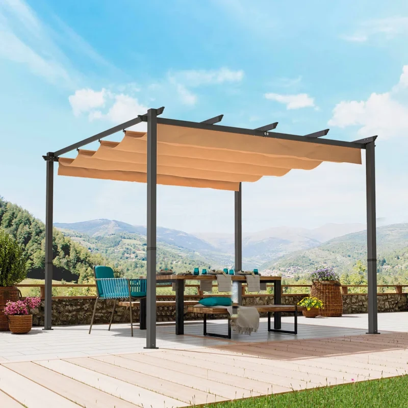 10' X 13' Aluminum Patio Pergola,outdoor Pergola Versatile With Retractable Canopy,outdoor Shade Shelter For Backyard, Porch, Garden, And Grill Gazebo