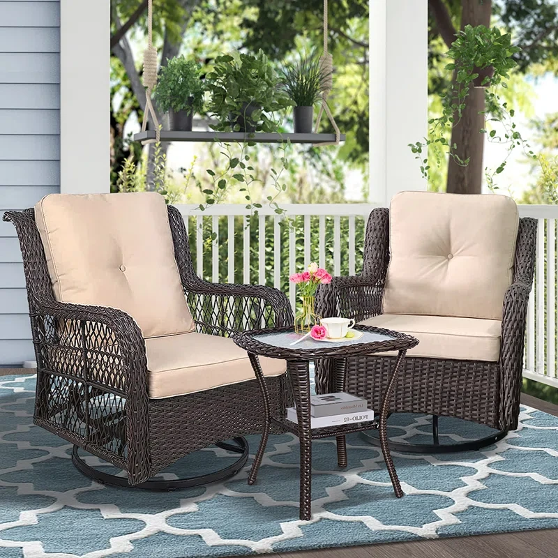 Moumoune 360-Degree Wicker Bistro Sets,Rattan Furniture Swivel Rocking Chair Sets,for Indoor or Patio