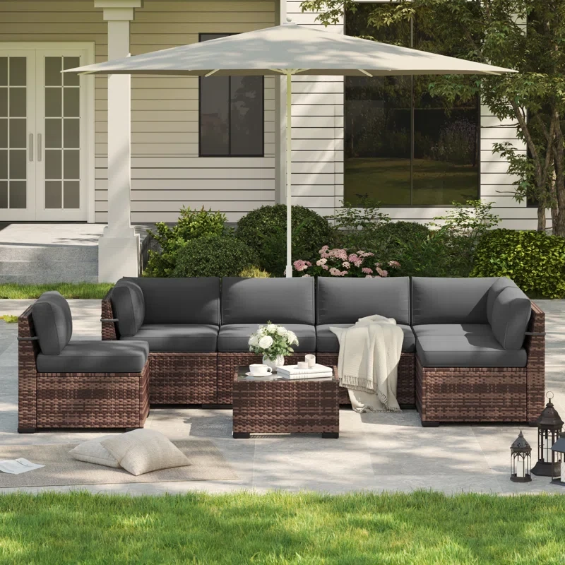 Rikuto 6 - Person Outdoor Slanted-Back Sectional Sofa With Coffee Table