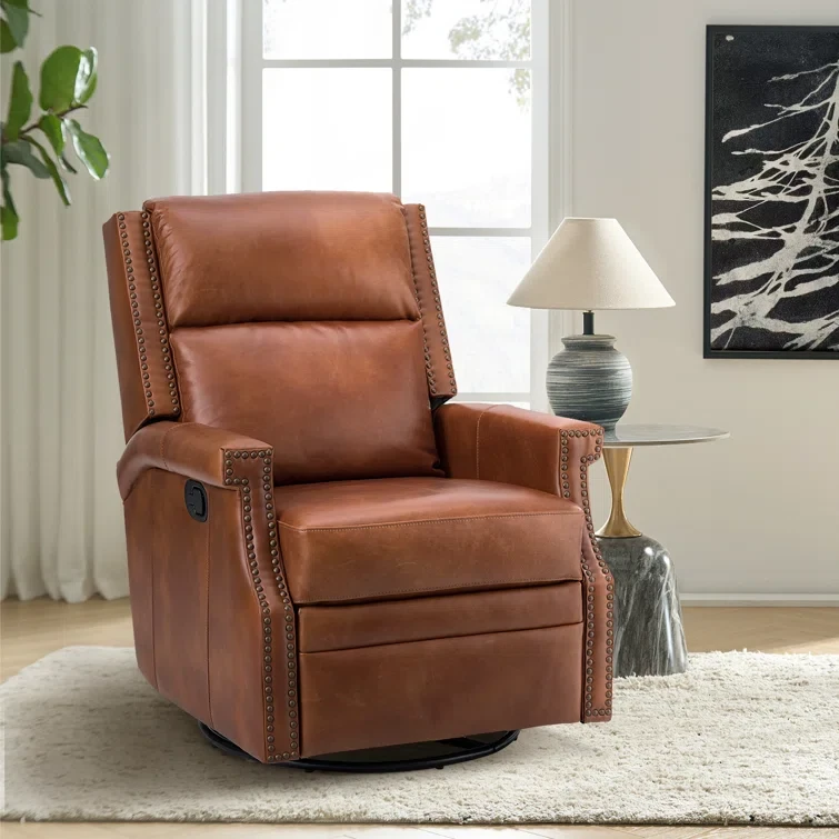 Manning 29.6'' Wide Genuine Leather Swivel Rocking Manual Recliner