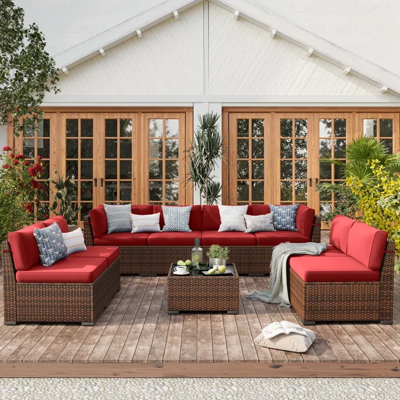 8 Person Rattan Sectional Seating Group With Cushions