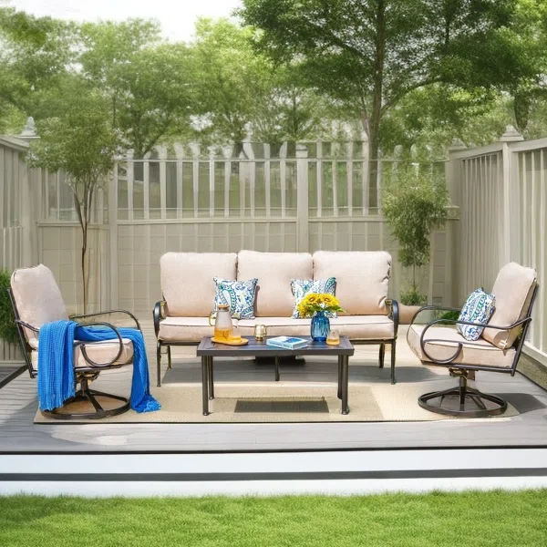 Arriona Metal 5 - Person Patio Conversation Set with Swivel Lounge Chairs