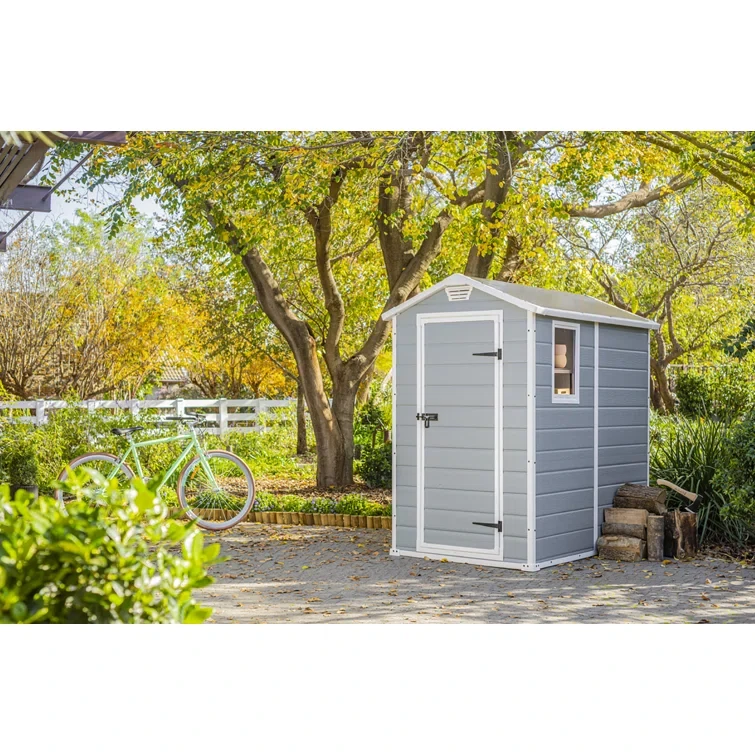 Keter Manor 4x6 ft. Resin Outdoor Storage Shed With Floor for Patio Furniture and Tools, Grey