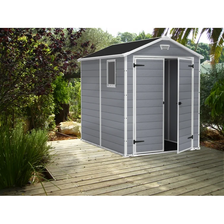 Keter Manor 6x8 ft. Resin Outdoor Storage Shed With Floor for Patio Furniture and Tools, Grey