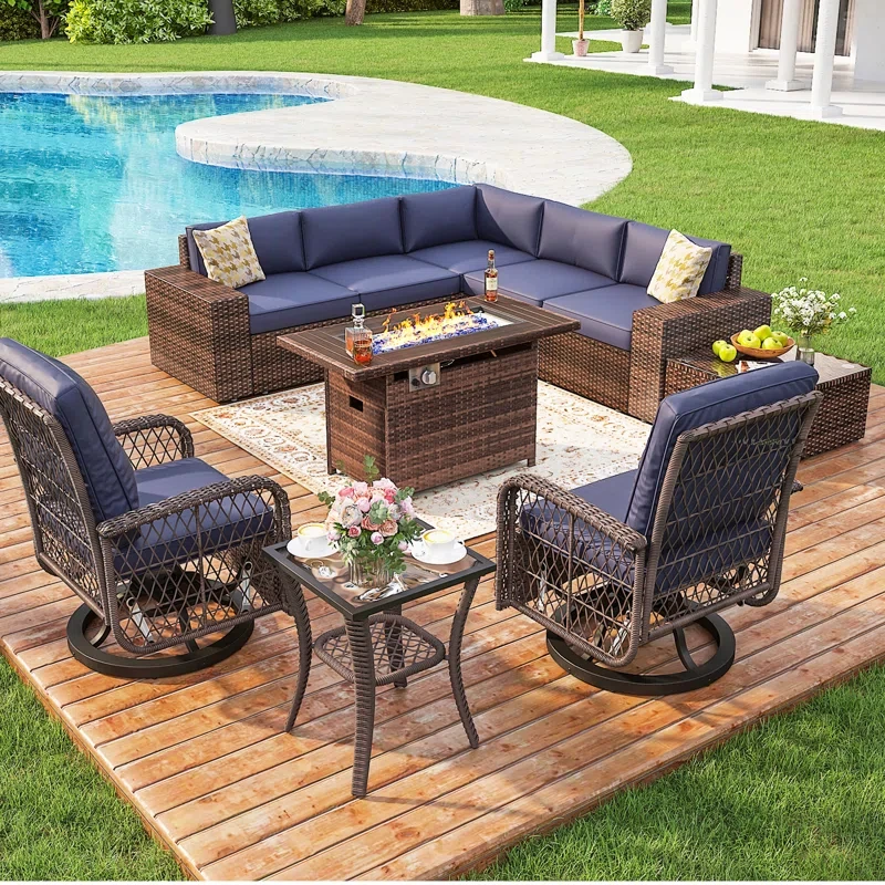 7 - Person Outdoor Seating Group with Fireplace Table