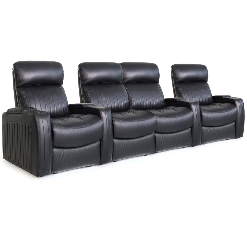 Berwyck Upholstered Home Theater Seating with Cup Holder Body Fabric:  Black Leather Match