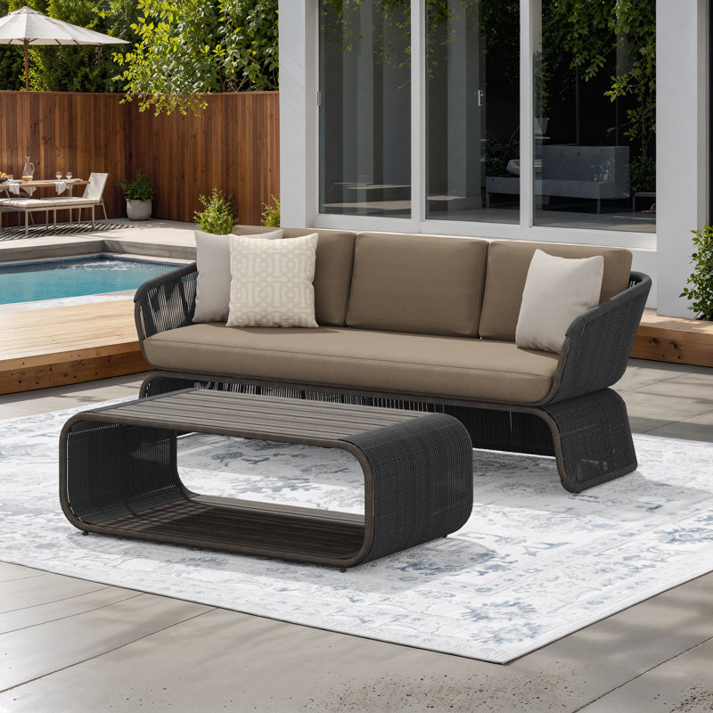 3 - Person Aluminum & Wicker Outdoor Sofa Seating Group With Sunbrella Cushions & Pillows