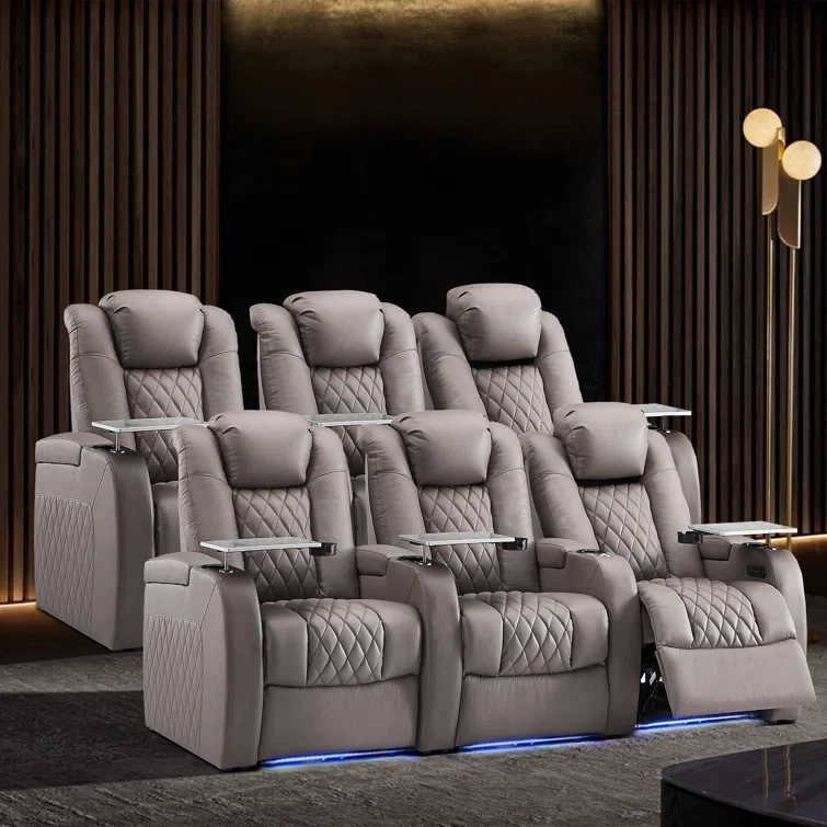 Upholstered Home Theater Seating with Cup Holder (Set of 6)