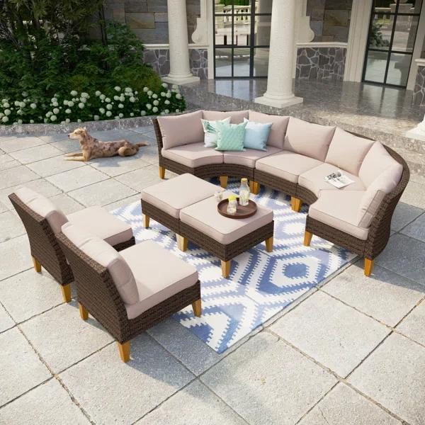 Argyri Wicker Outdoor Patio Conversation Furniture Sectional Set with Cushions