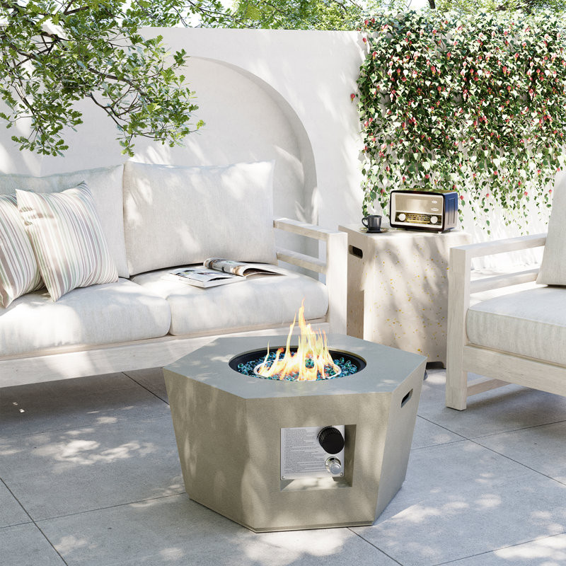 Cassietta 28 in. 40,000 BTU Hexagon Concrete Outdoor Propane Gas Fire Pit W Propane Tank Cover